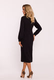 Elegant Crimson Midi Dress with Romantic Sleeves & Slit