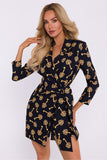 Elegant Women's Printed Short Jumpsuit with Jacket Collar