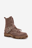 Chic Suede Women's Boots with Zipper and Decorative Buckle
