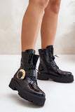 Stylish Natural Leather Platform Boots with Zipper and Buckle