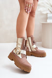 Chic Leather Platform Boots with Zipper and Buckle Detail