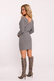 Elegant Ribbed Cotton Knit Mini Dress with Tie Belt