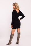 Elegant Ribbed Cotton Knit Mini Dress with Tie Belt