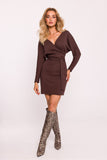 Elegant Ribbed Cotton Knit Mini Dress with Tie Belt