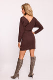 Elegant Ribbed Cotton Knit Mini Dress with Tie Belt