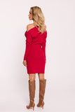 Chic Ribbed Cotton Knit Mini Dress with Asymmetrical Design