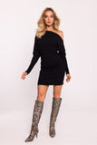 Chic Ribbed Cotton Knit Mini Dress with Asymmetrical Design