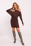 Chic Ribbed Cotton Knit Mini Dress with Asymmetrical Design