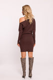 Chic Ribbed Cotton Knit Mini Dress with Asymmetrical Design