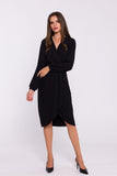 Elegant Hourglass Dress with Pleated Front & Romantic Sleeves