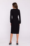 Elegant Hourglass Dress with Pleated Front & Romantic Sleeves