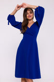 Chic Romantic Knit Dress with V-Neck and Adjustable Sleeves