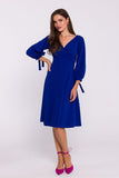 Chic Romantic Knit Dress with V-Neck and Adjustable Sleeves