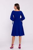 Chic Romantic Knit Dress with V-Neck and Adjustable Sleeves