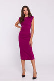 Chic Sleeveless Midi Tube Dress with Pleats and Shoulder Pads