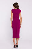 Chic Sleeveless Midi Tube Dress with Pleats and Shoulder Pads