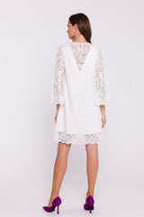 Elegant Trapeze Double Layer Lace Dress for Special Occasions - beige / L