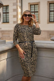 Feminine Jacquard Knit Dress with Eco Leather Belt