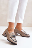 Chic Women's Leather Block Heel Shoes with Decorative Strap