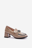 Chic Women's Leather Block Heel Shoes with Decorative Strap
