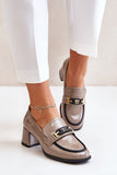 Chic Women's Leather Block Heel Shoes with Decorative Strap