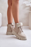 Stylish Women's Natural Leather Platform Boots with Zipper