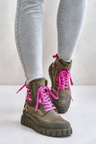 Eco-Suede Women's Platform Boots with Zipper and Lacing
