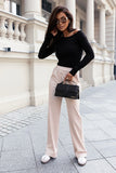 Elegant High-Waisted Wide-Leg Pants with Slip Pockets