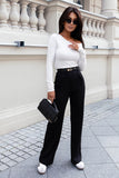 Elegant High-Waisted Wide-Leg Pants with Slip Pockets
