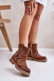 Stylish Suede Booties with Zipper and Striped Design