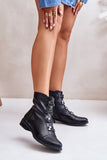 Stylish Eco Leather Flat Heel Boots with Zipper and Warmers