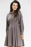 Elegant Taupe Flared Shirt Dress for Business & Formal Events