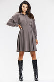 Elegant Taupe Flared Shirt Dress for Business & Formal Events