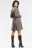 Elegant Taupe Flared Shirt Dress for Business & Formal Events