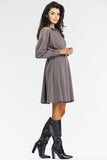 Elegant Taupe Flared Shirt Dress for Business & Formal Events