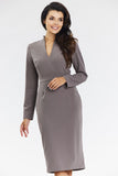 Elegant Long Sleeve V-Neck Midi Dress in Classy Green