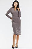Elegant Long Sleeve V-Neck Midi Dress in Classy Green