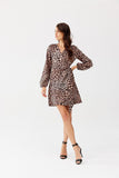Feminine Envelope Cut Dress with Tie Waist and Long Sleeves