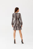Feminine Envelope Cut Mini Dress with Tie Waist and Long Sleeves