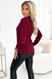 Elegant Long Sleeve Business Blouse in Burgundy with Neckline Tie