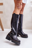 Elegant Women's Leather Boots with Zipper and Platform Heel