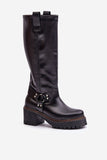 Elegant Women's Leather Boots with Zipper and Platform Heel
