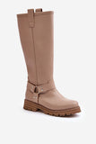 Elegant Natural Leather Knee-High Boots with Zipper Closure