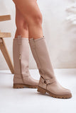 Elegant Natural Leather Knee-High Boots with Zipper Closure