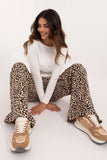 Chic Casual Women's Set with Animal Print Pants & Ribbed Top