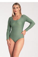 Elegant Long Sleeve Bodysuit with Boat Neckline for Versatility - green / L