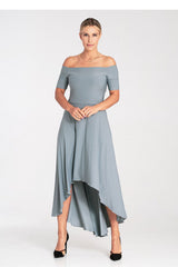 Chic Asymmetrical Off-Shoulder Maxi Dress with Flared Hem - grey / S