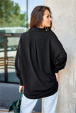 Asymmetrical Women's Shirt with Long Sleeves & Pocket