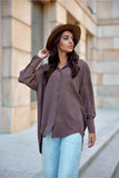 Elegant Asymmetrical Women's Shirt with Unique Long Sleeves