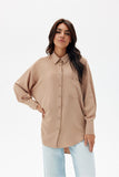 Asymmetrical Women's Shirt with Long Sleeves and Pocket